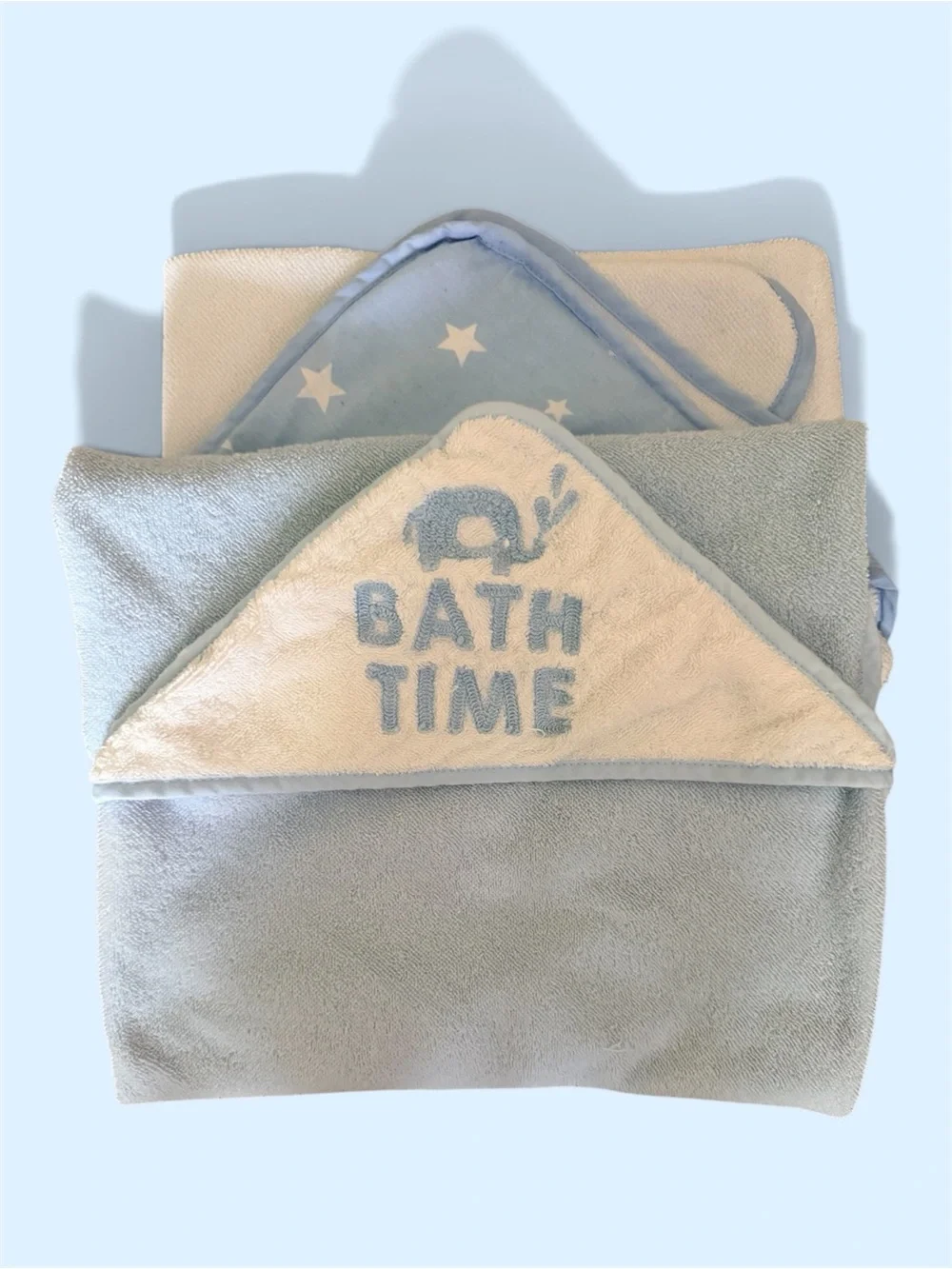 Baby Hooded Towel Set - Light Blue and White